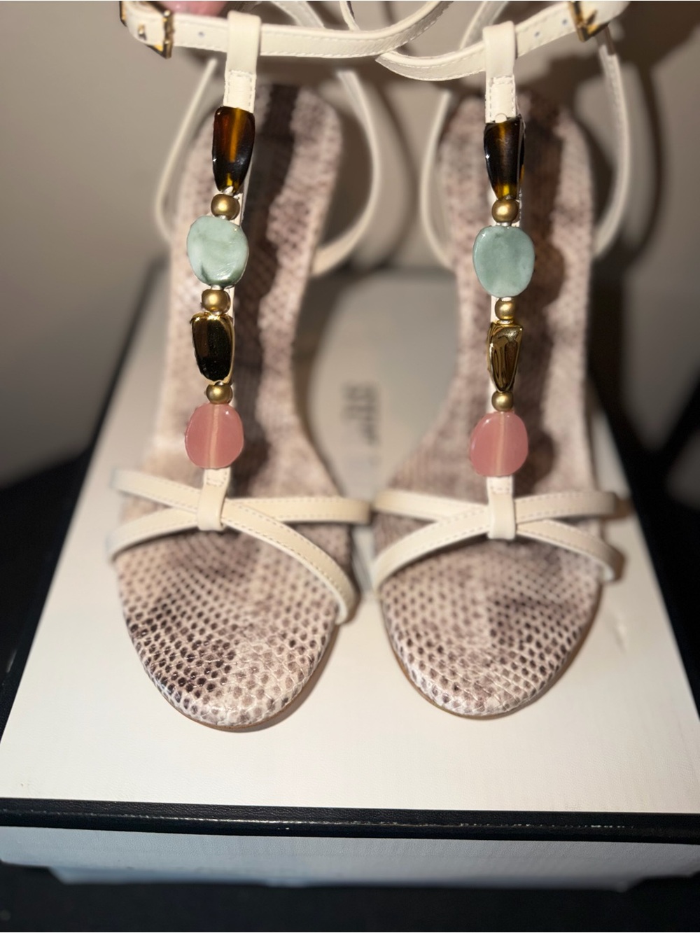 NEW 😍 Steve Madden “Frenzi” T-Strap Beaded High Heel Sandals 💎 ✨